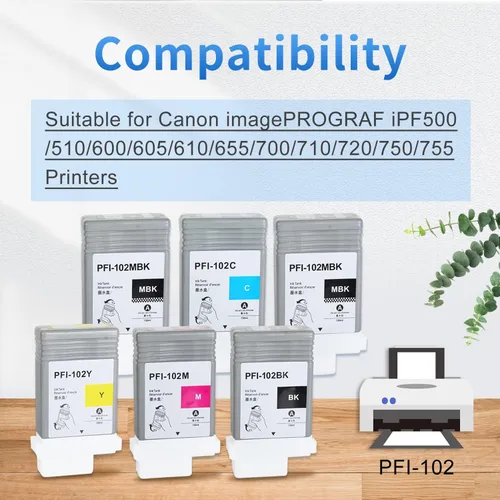 Miniatura 6 de PFI-102 Cartucho de tinta de repuesto para Canon PFI-102 PFI102 PFI-102MBK PFI-102BK PFI-102C PFI-102M PFI-102Y para Canon imagePROGRAF iPF500 510