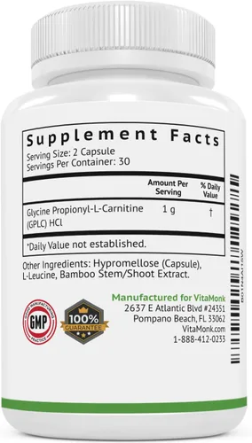 Miniatura 7 de VitaMonk GlycoTrax - Suplemento GPLC de alta absorción, sin rellenos artificiales, cápsulas de glicina GPLC propionil-L-carnitina, suplementos