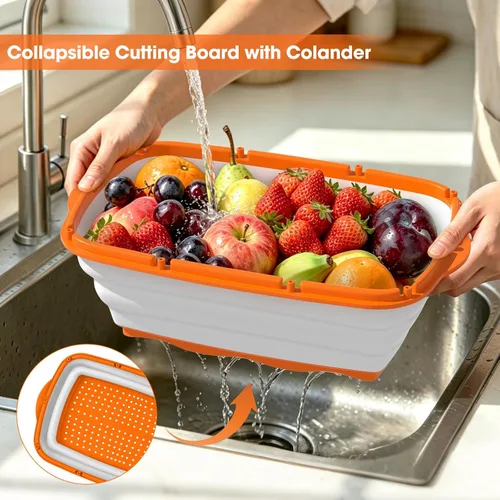 Miniatura 4 de Gintan Tabla de cortar para acampar, tabla de cortar plegable 9 en 1 con escurridor, cesta para lavar verduras de cocina para acampar, regalos
