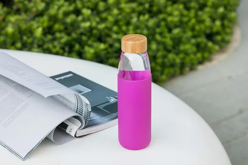 Miniatura 5 de Botellas de agua de vidrio de borosilicato de 18 onzas con tapa de bambú, sin BPA, funda de silicona antideslizante y tapa a prueba de fugas