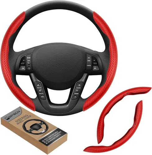 Miniatura 9 de GSPSCN Cubierta Universal de Volante de Coche de Fibra de Carbono Antideslizante, Cubierta de Volante Mariposa, Protector de Volante Segmentado Negro