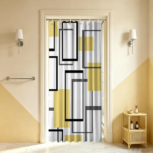 Miniatura 54 de Cortina de Ducha en Blanco y Negro Geométrica Cortinas de Ducha para Decoración de Baños de Hombres Juego de Cortina de Baño en Negro Blanco y Gris