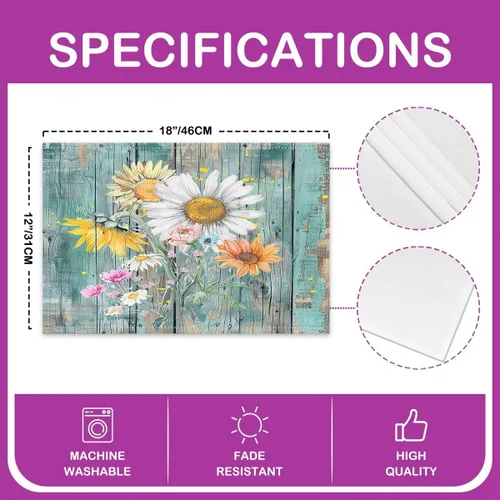 Miniatura 4 de jejeloiu Juego de 4 manteles individuales de girasol, manteles individuales con estampado floral, patrón de flores amarillas, manteles individuales