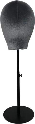 Miniatura 4 de Adjustable Black Base Velvet Female Mannequin Head Belle for Hat Wig Jewelry Earring Scarves Display Hat stand Wig stand (Grey*black round base)