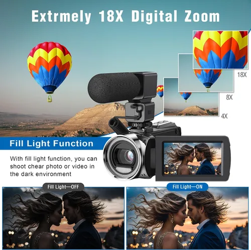 Miniatura 6 de Videocámara FHD 1080P 36MP YouTube Vlogging Cámara Grabadora Pantalla de 3.0 Pulgadas con Rotación de 270 Grados Videocámaras con Zoom Digital 18X