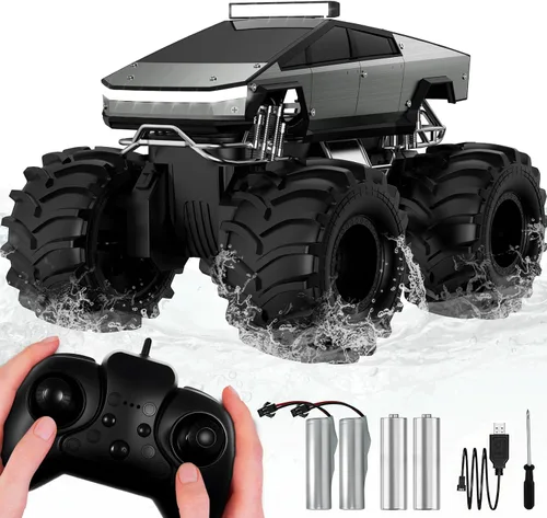Cokzer Auto a control remoto, autos RC anfibios 1:18, camioneta todoterreno 4WD, camión cibernético impermeable de 2.4 GHz, camión monstruo