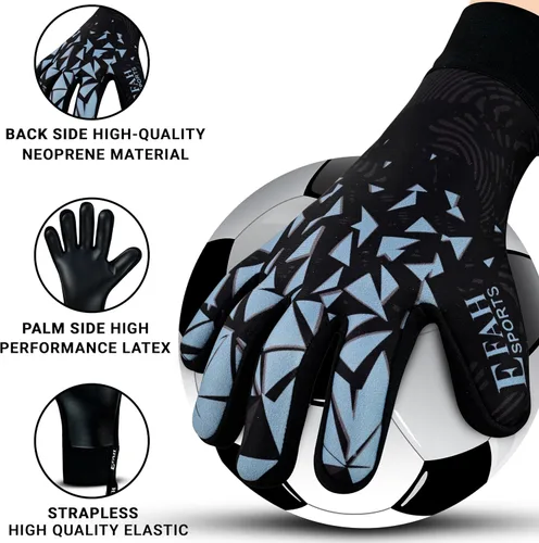 Miniatura 2 de Guantes de portero de fútbol para niños, jóvenes y adultos profesionales con palmas de protección y agarre reforzado Gris