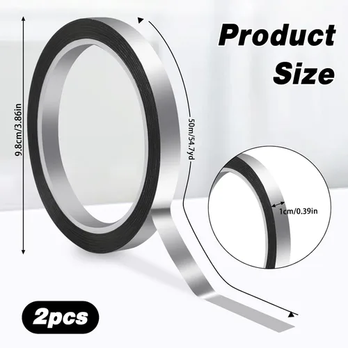 Miniatura 2 de KALIONE Cinta metálica plateada, 2 rollos de cinta de película de poliéster metalizado Mylar metalizada, 3/8 pulgadas x 55 yardas, cinta metálica