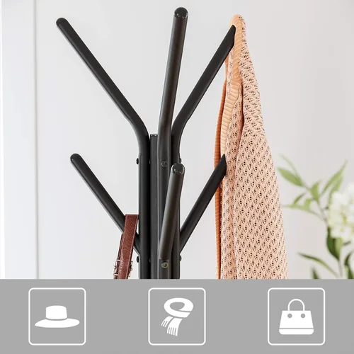Miniatura 4 de VASAGLE Perchero Independiente, Soporte para Colgar Ropa, Árbol de Pasillo con 2 Estantes, para Ropa, Sombrero, Bolso, Estilo Industrial, Marrón