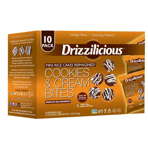 Drizzilicious Mini tortas de arroz sabor galletas y crema – Crujientes de arroz, aperitivo saludable para adultos y niños, pasteles de arroz