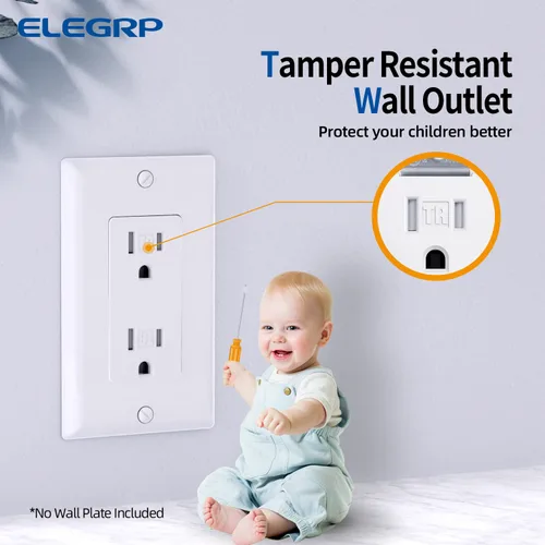 Miniatura 4 de ELEGRP Toma de corriente decorativa de pared, resistente a manipulaciones, 15 amperios, enchufe eléctrico de pared estándar, grado residencial