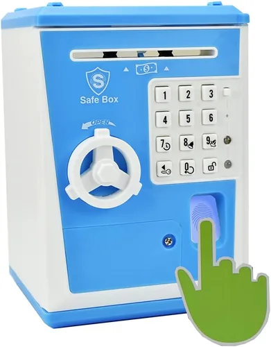 Miniatura 9 de Caja fuerte para niños con contraseña por huella dactilar, alcancía parlante con diseño de cajero automático para dinero real, juguete de regalo