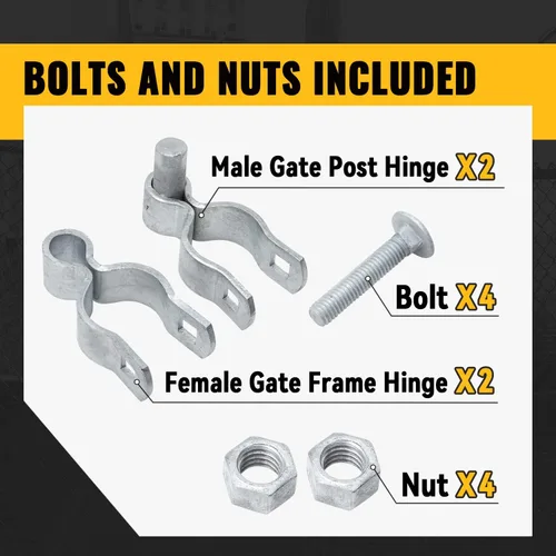 Miniatura 8 de VIVIDA Kit de bisagra de puerta de enlace de cadena de 1-5/8 pulgadas, incluye bisagras de puerta hembra y macho, herrajes para valla de eslabones