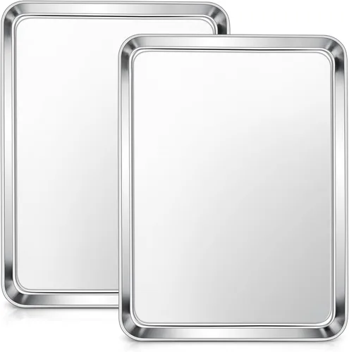Miniatura 29 de E-far Mini bandeja para horno tostador, bandeja para hornear galletas de acero inoxidable de 9.4 x 7.3 pulgadas, bandeja pequeña de metal no tóxico