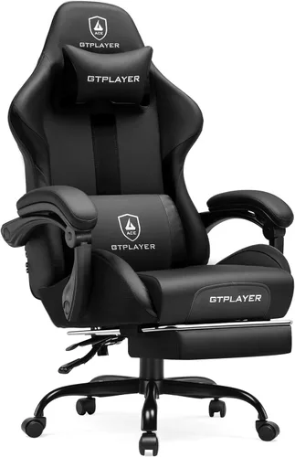 Miniatura 11 de GTPLAYER Silla de juegos con cojín de resorte de bolsillo, silla de oficina de cuero con respaldo alto ergonómico y soporte lumbar para aliviar