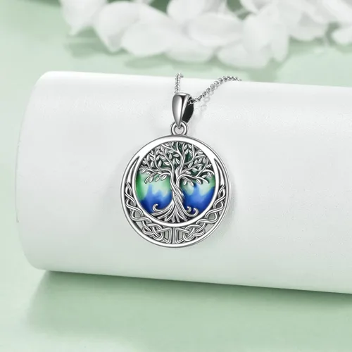 Miniatura 100 de ONEFINITY Collar de plata de ley 925 con diseño de árbol de la vida con colgante de nudo celta de concha de abulón para mujer