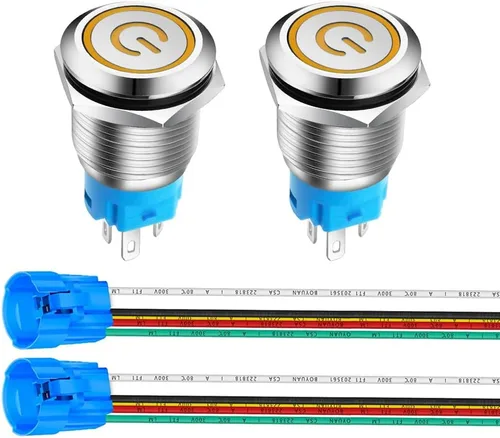 Miniatura 13 de Gebildet 2 piezas Botón de presión de cierre LED azul impermeable 110-230VAC/15Amp 16 mm Interruptor de botón de acero inoxidable impermeable