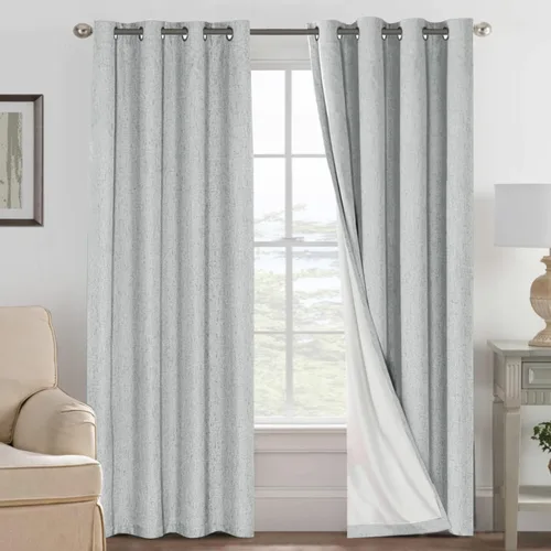Miniatura 249 de H.VERSAILTEX Cortinas opacas de lino de 63 pulgadas de largo, 100% absolutamente opacas, con aislamiento térmico, con textura de lino, con ojales