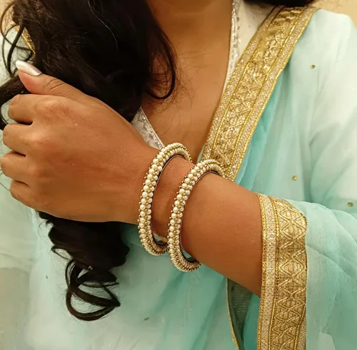 Miniatura 4 de Efulgenz Estilo indio Bollywood tradicional imitación perla piedra boda pulsera brazalete conjunto joyería
