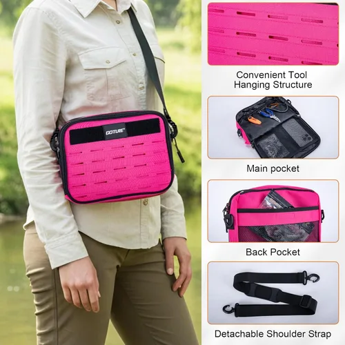 Miniatura 6 de Mochila de pesca Goture, mochila de equipo de pesca resistente al agua de 900D con soportes para cañas, bolsa de equipo de pesca de gran Rosa
