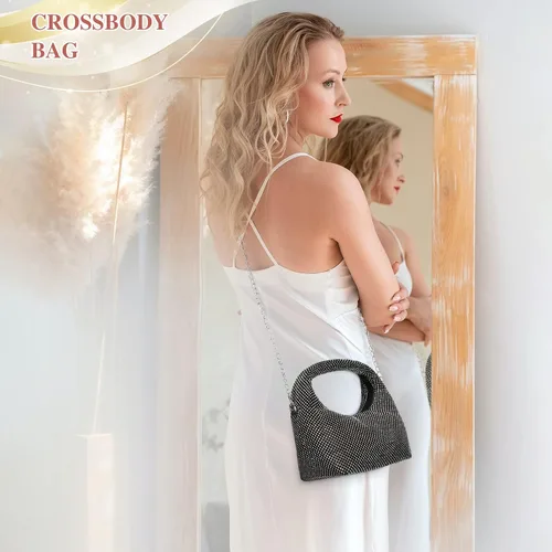 Miniatura 7 de Bolso de mano vintage de los años 20 con diamantes de imitación para mujer, bolso de noche con purpurina brillante, bolso pequeño de diamantes