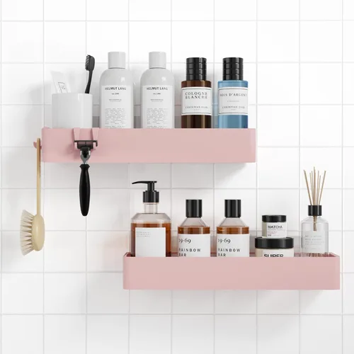 Miniatura 18 de Kitsure Organizador de ducha – Paquete de 2 organizadores de ducha adhesivos, estantes de metal inoxidables, organizadores de baño sin taladrar