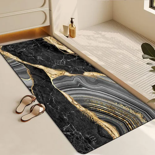 Miniatura 6 de Alfombra de baño, alfombra de baño de mármol negro y dorado, tapete antideslizante para decoración del hogar, tapete de barro para interiores