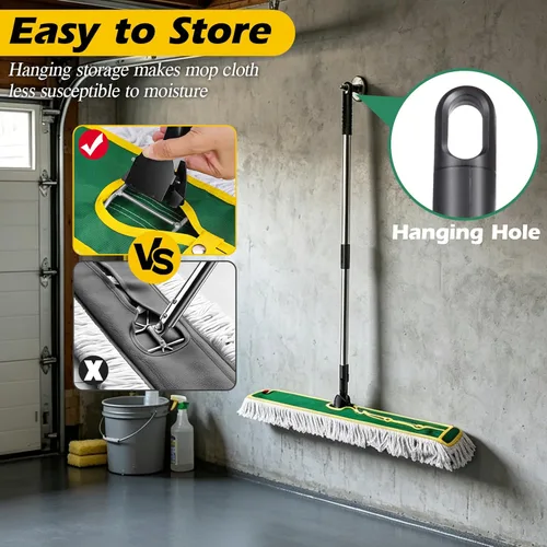 Miniatura 7 de MASTERTOP - Mopa de polvo comercial de 42 pulgadas para limpieza de suelos, trapeador plano grande con mango largo, escoba de barrido con 2 Verde