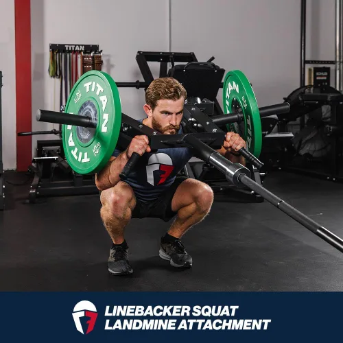 Miniatura 2 de Titan Fitness Landmine Linebacker - Accesorio de prensa para sentadillas y vikingos, capacidad de 650 libras, se adapta a barras y platos olímpicos