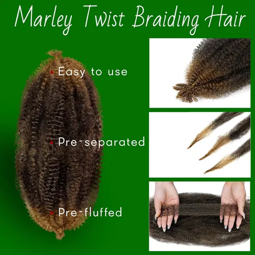 Miniatura 4 de Marley Twist - Cabello trenzado de 16 pulgadas, cabello afro trenzado elástico, paquete de 7 paquetes, cabello rizado rizado ombré, marrón Marrón