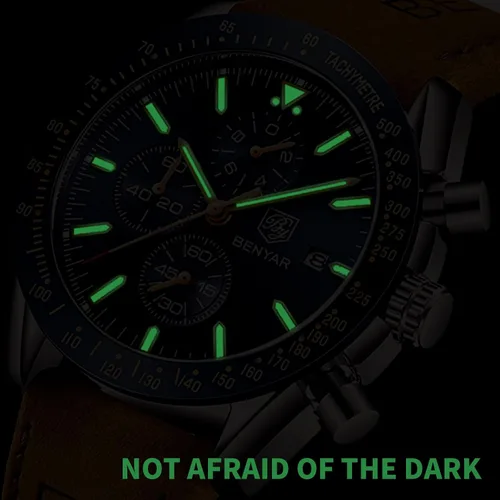 Miniatura 7 de BENYAR Mens Watches Quartz Movement Chronograph Leather Strap Fashion Business Sport Design 30M Waterproof Scratch Resistant Wristwatch Elegant