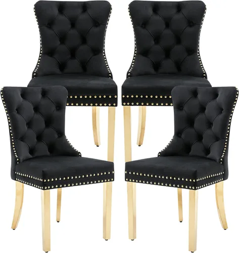 Miniatura 32 de Juego de 2 Sillas de Comedor, Sillas de Terciopelo Acolchado con Patas Modernas de Acero Inoxidable, Ribete de Remaches con Anilla Metálica