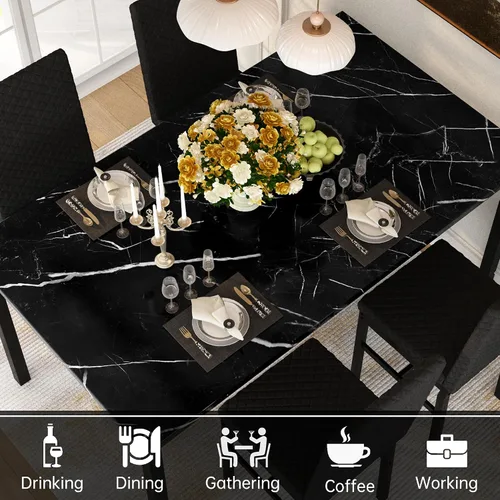 Miniatura 5 de Recaceik Juego de mesa de comedor para 4, juego de mesa de comedor moderno de 5 piezas con mesa de cocina de mármol sintético y 4 sillas tapizadas