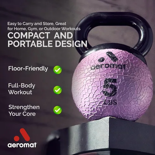 Miniatura 3 de Aeromat Elite Mini Kettlebells – Weighted Exercise Medicine Ball with Anti-Slip Grip & Wide Handle, Strength Training Kettlebell for Squats