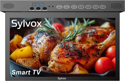 SYLVOX Smart TV abatible de 15.6 pulgadas debajo del gabinete, Google TV soporta rotación de 360 grados, conexión WiFi y inalámbrica, diseño de