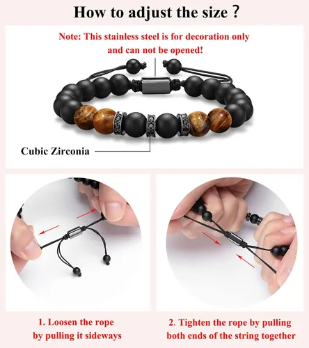 Miniatura 3 de UNGENT THEM Pulsera ajustable de piedra natural para hombre, aniversario, cumpleaños, Navidad, graduación, regalo para él, hijo, hermano, marido