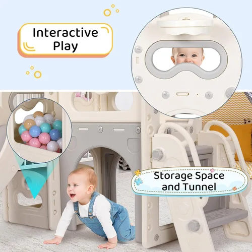Miniatura 5 de MAMIZO Tobogán grande 8 en 1 para niños pequeños, tobogán en forma de L con pendiente larga, juego de escalador para bebés con escalones cerrados