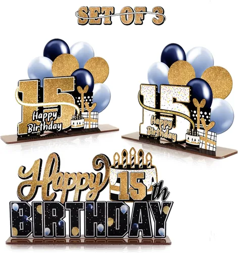 Miniatura 26 de LINGTEER Feliz 10º Cumpleaños Juego de Centros de Mesa de Acrílico Azul para Mesa - Brindemos por Diez Años Decoraciones de Regalo de Fiesta de 10º