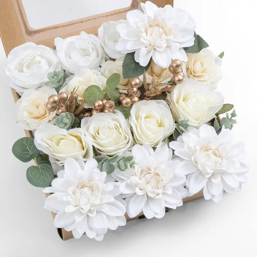 Miniatura 32 de Juego de flores artificiales, flores falsas para bricolaje, centros de mesa para bebé, ramo de novia, ramo de boda, arreglos de flores, velas