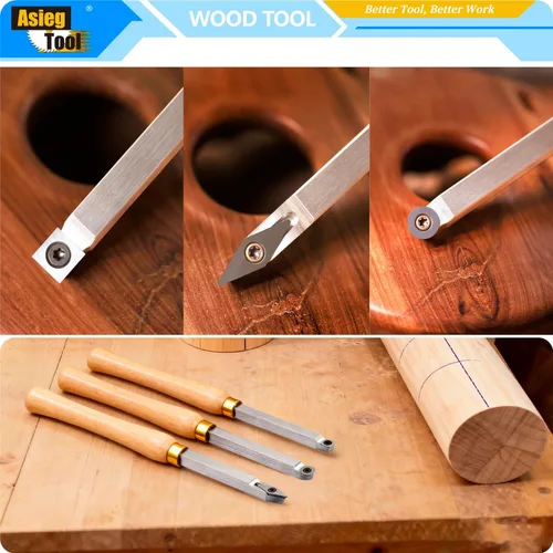 Miniatura 8 de Mini torno de madera con punta de carburo, herramientas de torneado, conjunto combinado de acabado de detallador más duro con mango de madera e