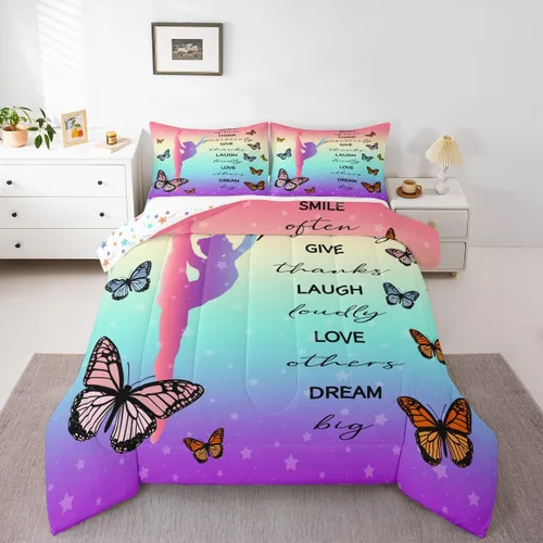 Miniatura 93 de Erosebridal Juego de ropa de cama de princesa de ballet, tamaño Queen, juego de edredón de 3 piezas para niñas bailarinas de ballet, lindo juego