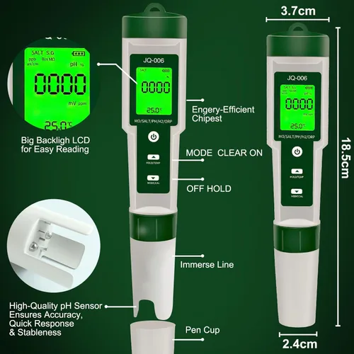 Miniatura 2 de Medidor de pH para agua,10 en 1 Digital Ph Tester Pen luz trasera, ATC ± 0.01 Resolución Alta precisión