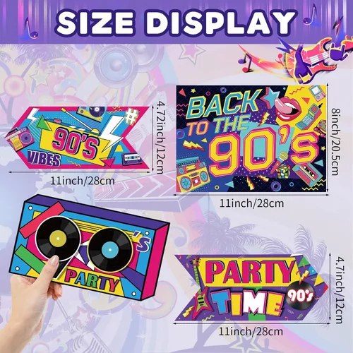 Miniatura 5 de Hooqict 20 piezas de decoración de fiesta de los años 90, letrero retro de hip hop para fiesta de regreso a los 90 adultos suministros de fiesta