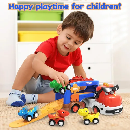 Miniatura 4 de Juguetes de Dinosaurio para Niños 2 3 4 5 6, 5 en 1 Camión de Dinosaurio con 4 Coches de Dino, Luz y Sonido, Juguetes para Niños de 2 a 7 Años