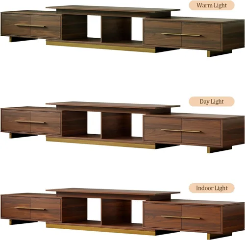 Miniatura 7 de Soporte de TV extensible, consola de TV moderna para TV de hasta 100 pulgadas, centro de entretenimiento de longitud ajustable, consola multimedia