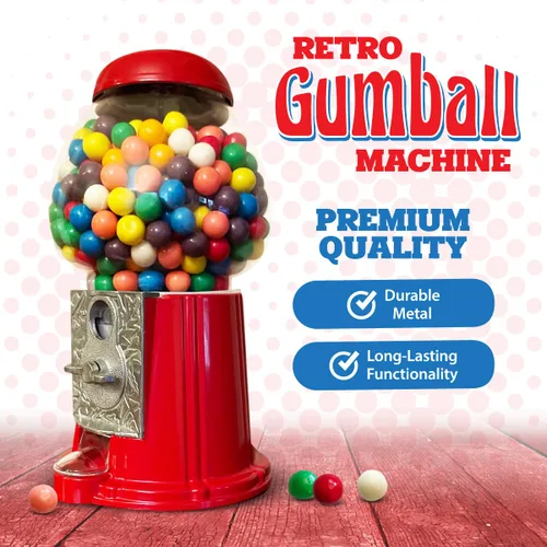 Miniatura 2 de American Gumball Company - Máquina de bolas de chicle roja de estilo retro de metal de 11 pulgadas, fabricada para bolas de chicle de 0.62 pulgadas