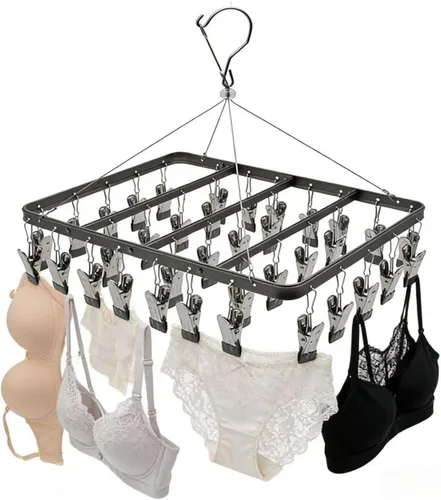 Miniatura 8 de Percha para pantalones de secado de ropa, perchas de metal con 36 clips, resistente al viento, colgador de ropa interior, clip plegable para jeans