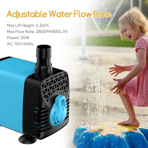 Miniatura 2 de POPOSOAP Bombas de agua para acuario de 280 GPH, bomba de fuente de elevación de 6.5 pies ajustable, bomba de agua sumergible ultra silenciosa de 20
