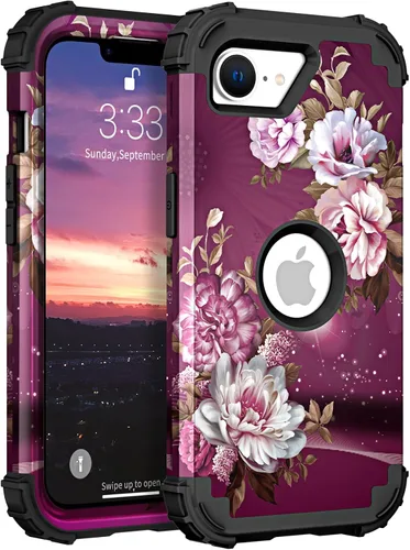 Miniatura 150 de Hocase Funda para iPhone SE 2022/2020, resistente a prueba de golpes, de plástico duro+goma de silicona, funda protectora híbrida para iPhone SE