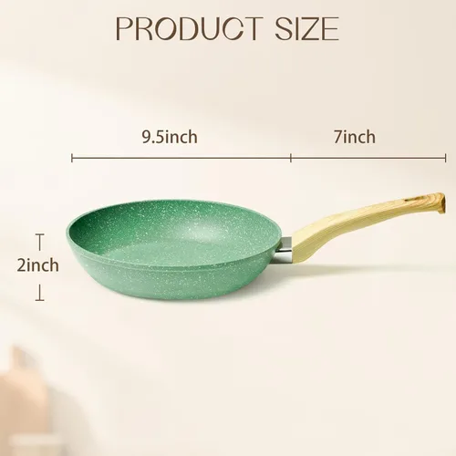 Miniatura 2 de Innerwell Sartén antiadherente de 9.5 pulgadas, de aluminio, no tóxica, libre de PTFE y PFOA, adecuada para todos los tipos de estufa, fácil de Verde